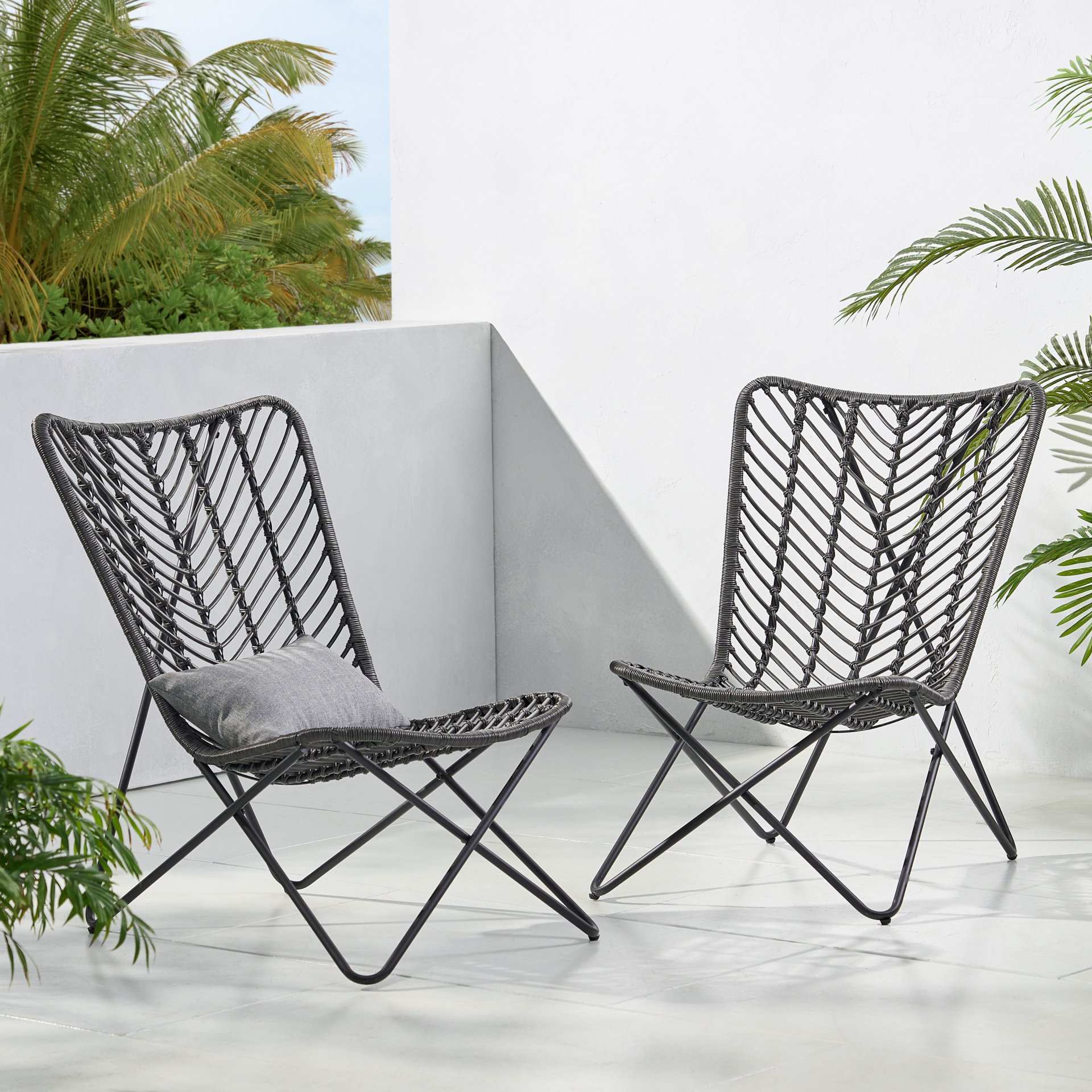 Outdoor Wicker Chair With Geometric Cross Base, (Set of 2) - Gray - Image 8