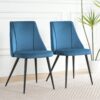 Modern Velvet Dining Chair Set Fabric Upholstery, Metal Legs (Set of 4) - Blue / Black - Image 4