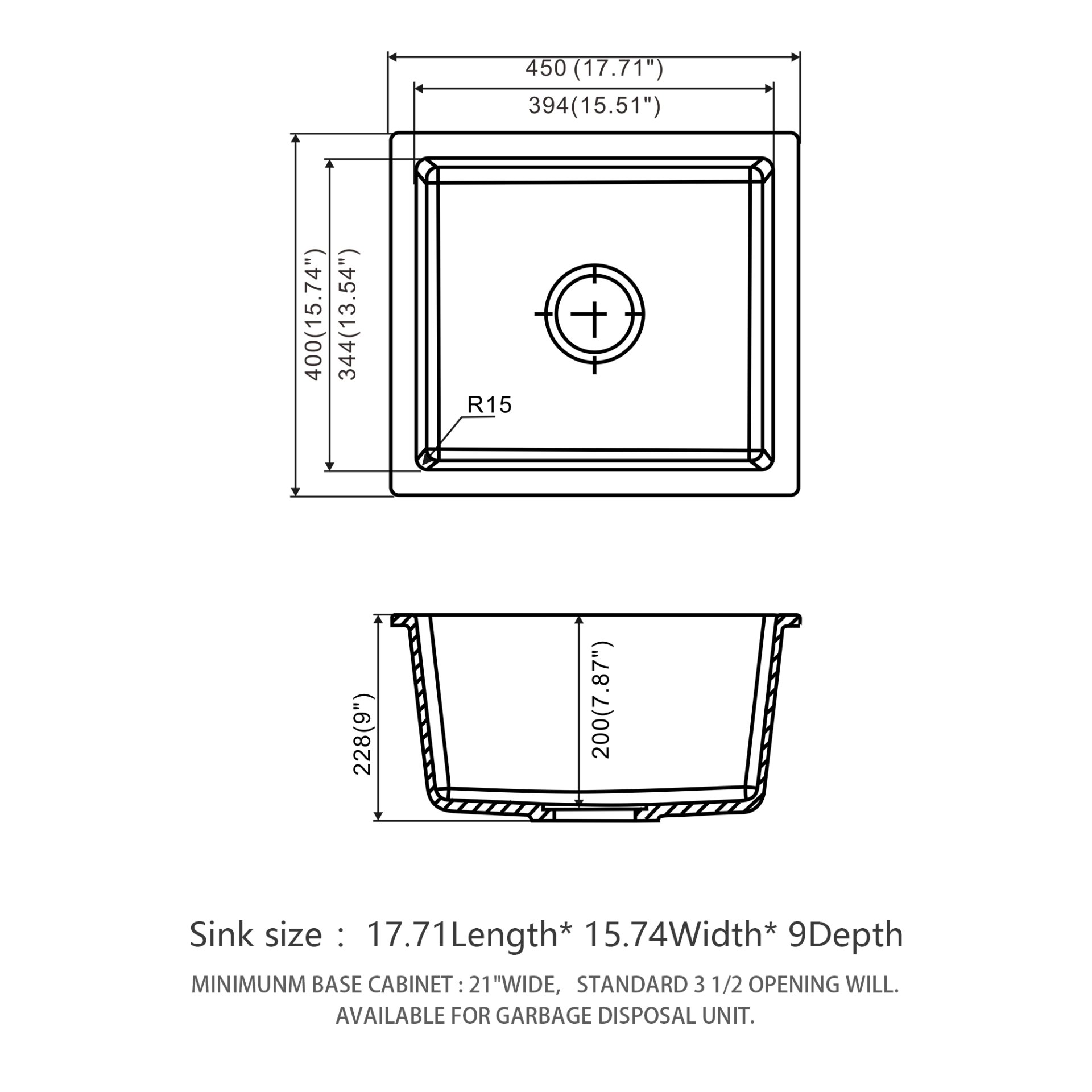 17.71" X 15.74" Elegant Quartz Kitchen Sink Undermount Granite Composite - White - Image 3