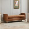 Elegant Upholstered Bench, Daybed, Ottoman With Wood Legs & 2 Bolster Pillows - Brown - Image 5