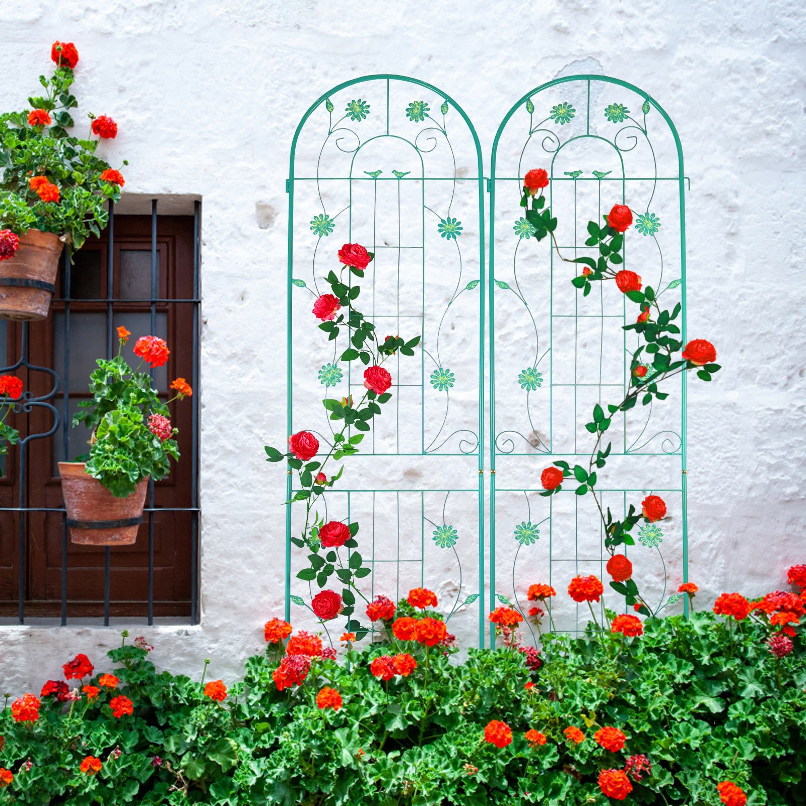 2 Pack Metal Garden Trellis Rustproof Trellis For Climbing Plant Outdoor Flower Support - Green - Image 14