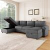 Modern Convertible Sectional Sofa With Storage Chaise Lounges And USB Ports - Dark Gray - Image 10