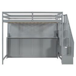 Full Over Full Size Murphy Bed With Hydraulic Lift & Desk Design - Gray
