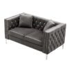 Wide Sofa With Jeweled Buttons, Square Arm, 2 Pillows - Gray - Image 3
