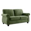 Soft Loveseat, Upholstered 2 Seater Couch, Loose Back Cushions And Turned Legs - Green - Image 2