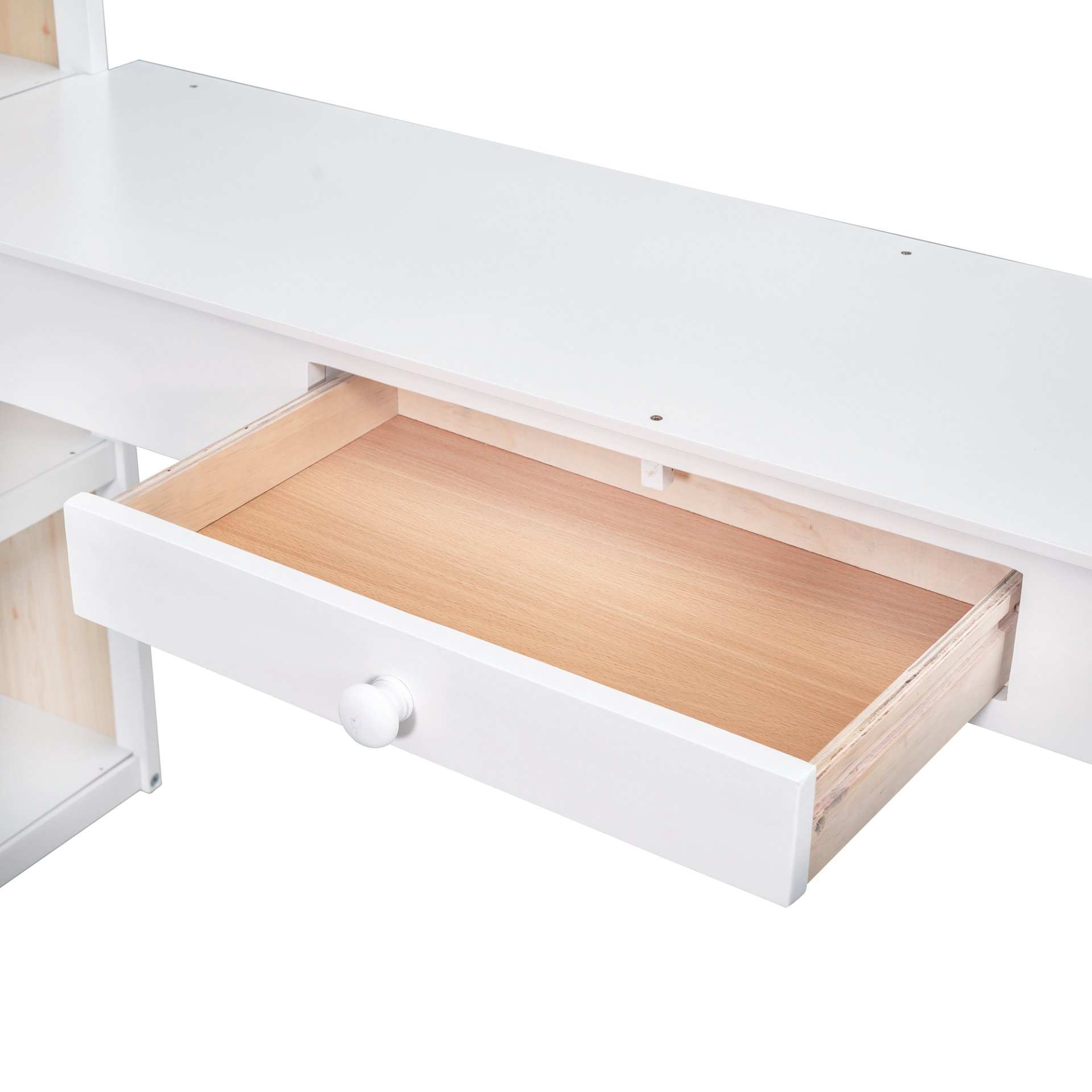 Full Size Loft Bed With Ladder, Shelves, And Desk - White - Image 11