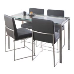 Fuji - High Back Contemporary Dining Set, Glass 5 Piece - Gray