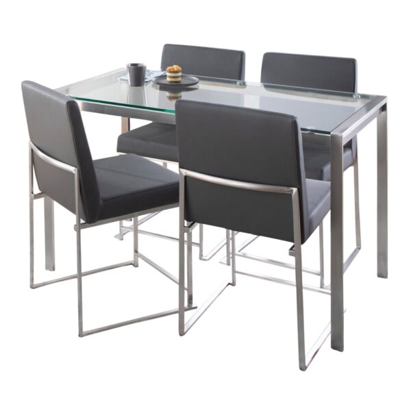 Fuji - High Back Contemporary Dining Set, Glass 5 Piece - Gray
