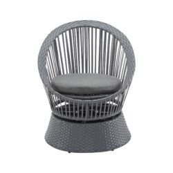 Modern Swivel Wicker Lounge Chair With Pe Rattan And Iron Frame, Round Design - Gray