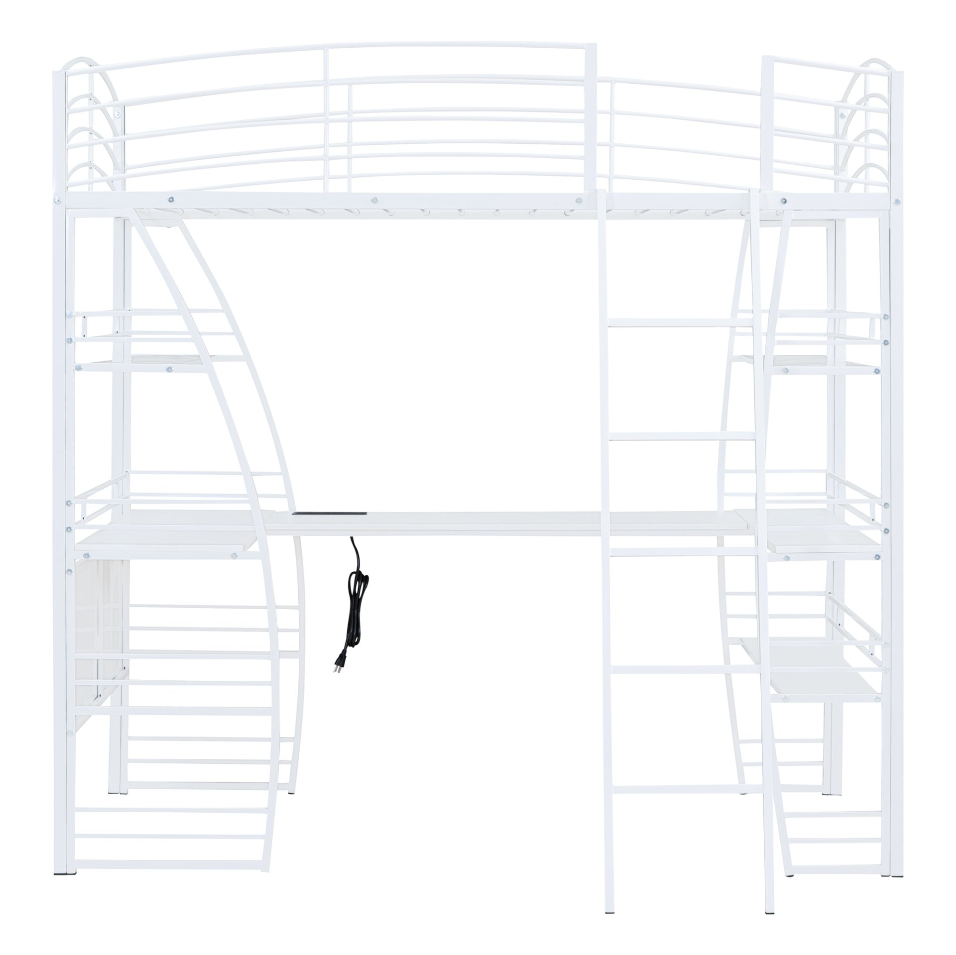 Twin Size Loft Bed With 4 Layers Of Shelves And L-Shaped Desk, Stylish Frame With A Set Of Sockets, USB Ports And And Wireless Charging - White - Image 6