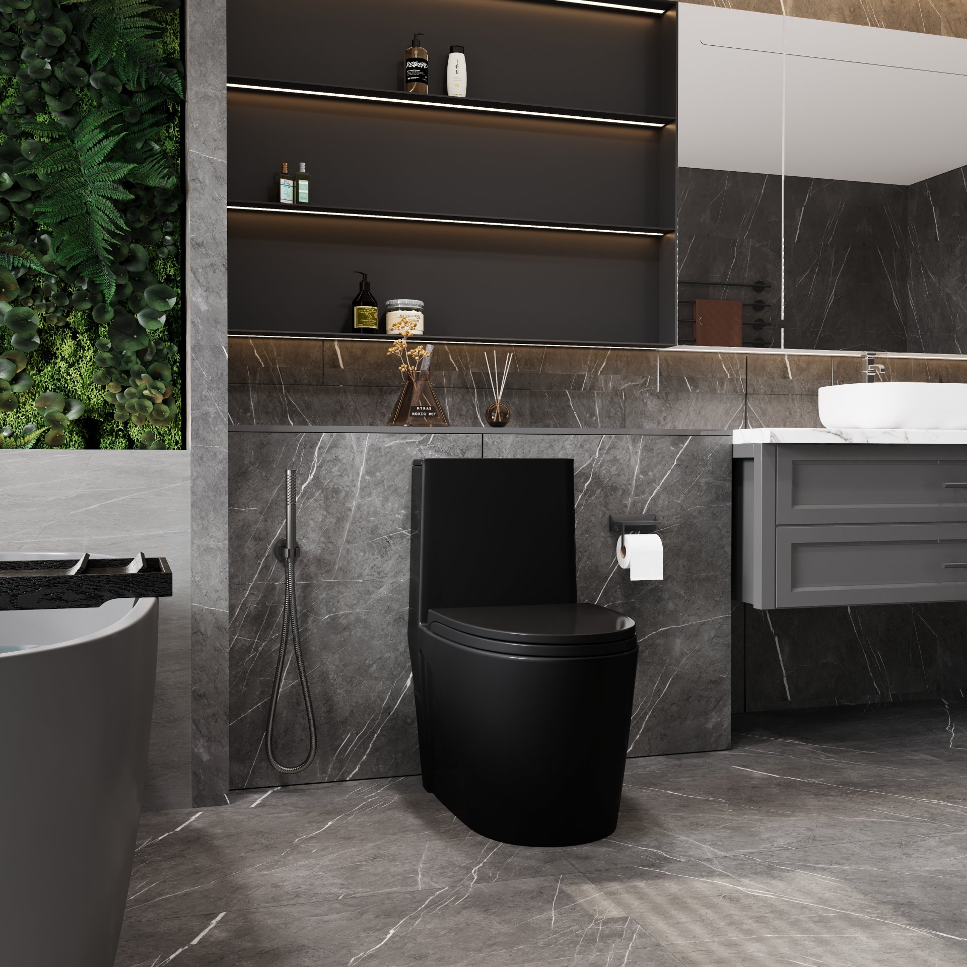 1.1 / 1.60 Gpf Dual Flush 1 Piece Toilet, Water Saving Elongated Comfort Height Floor Mounted, Soft Close Seat, 1000 Gram Map Flushing Score Toilet - Matte Black - Image 15
