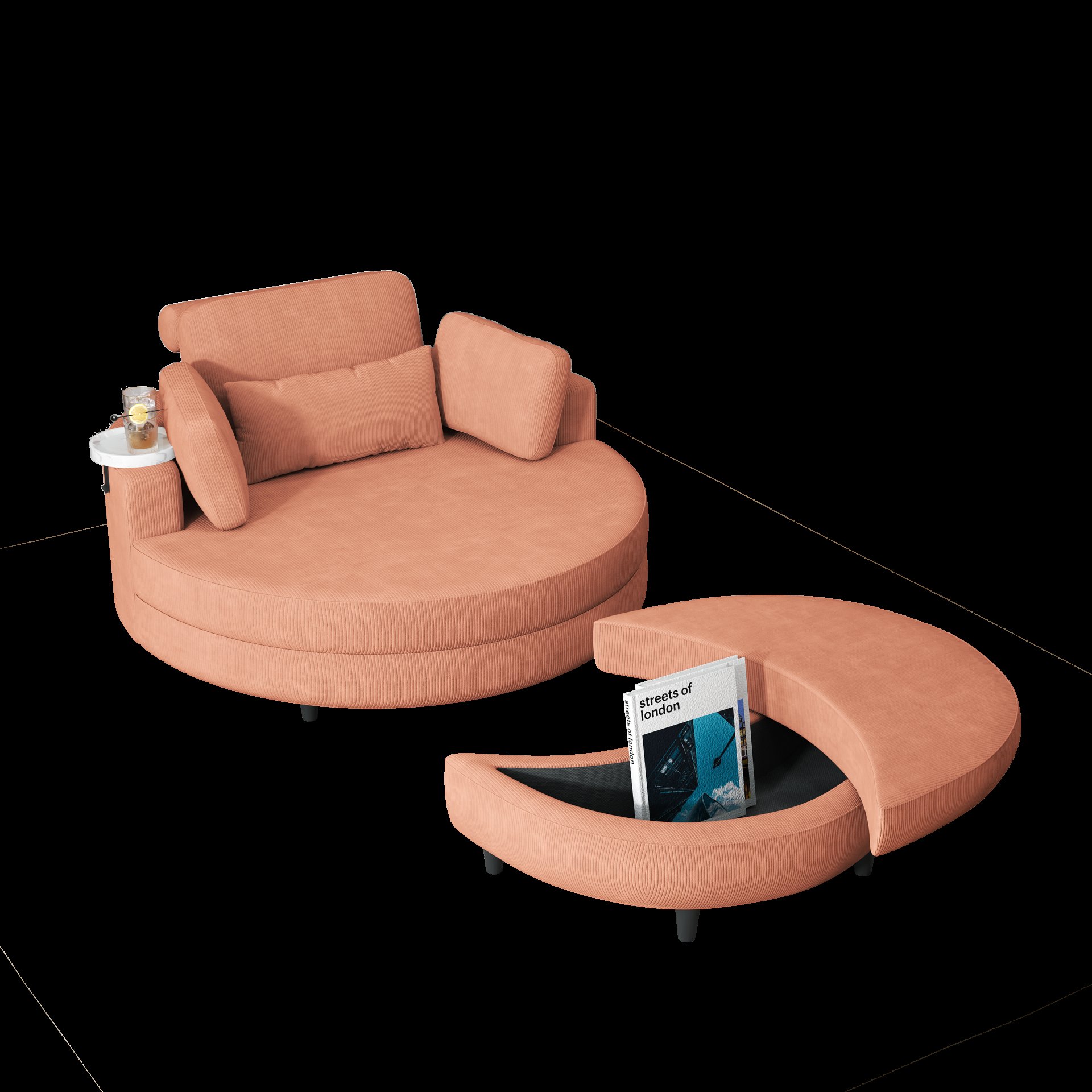 Corduroy Sofa With Two Throw Pillows, A Waist Pillow And An Extra Tray Is Comfortable For A Small Apartment Bedroom - Orange - Image 7