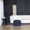 Handmade Semi Rounded Cable Knitted Pouf 100% Cotton Seating And Footrest For Living Room Or Bedroom - Dark Blue - Image 2