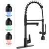 Kitchen Sink Faucet With LED Pull Down Sprayer, Single Handle High Arc Faucet, Dual Spouts, Deck Mount - Matte Black - Image 10