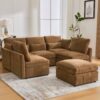 Modern Sectional Sofa Modular Sofa U Shaped Sofa Couch With Movable Ottoman, USB Ports, Phone Holder - Brown - Image 6