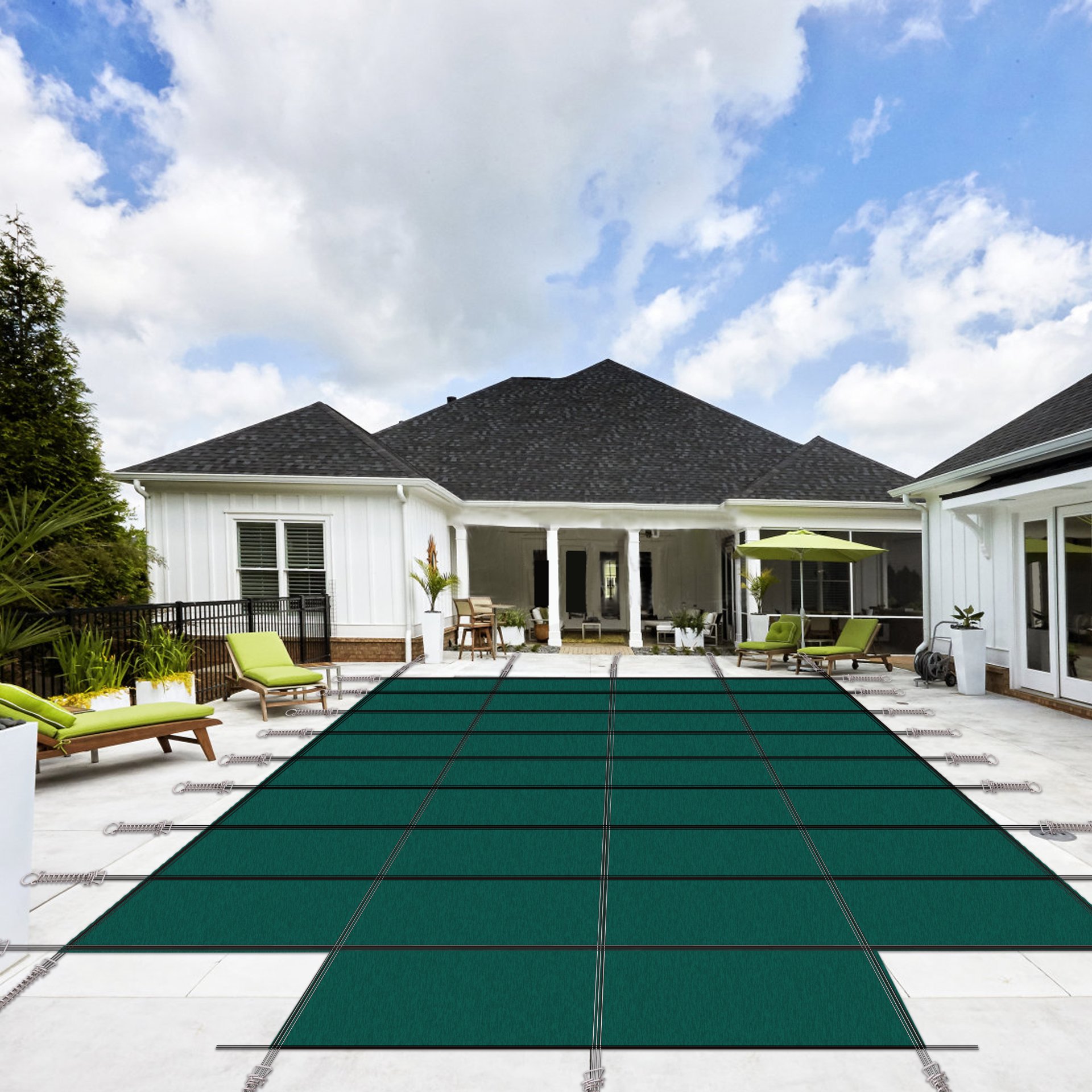 Green Mesh Pool Safety Cover For 20 X 40Ft Rectangular Inground Winter Swimming Pools With 4 X 8Ft Center End Step, Triple Stitched High Strength Mesh - Green - Image 5