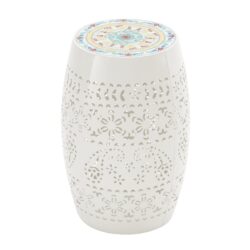 Lilac - Mosaic Side TableCeramic Tile Top & Iron Frame Indoor / Outdoor Use - White