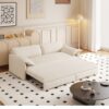 Queen Pull Out Sofa Bed, 3 In 1 Convertible Sleeper Sofa With Side Storage Multifunctional Velvet Loveseat Bed For Living Room - Beige - Image 6
