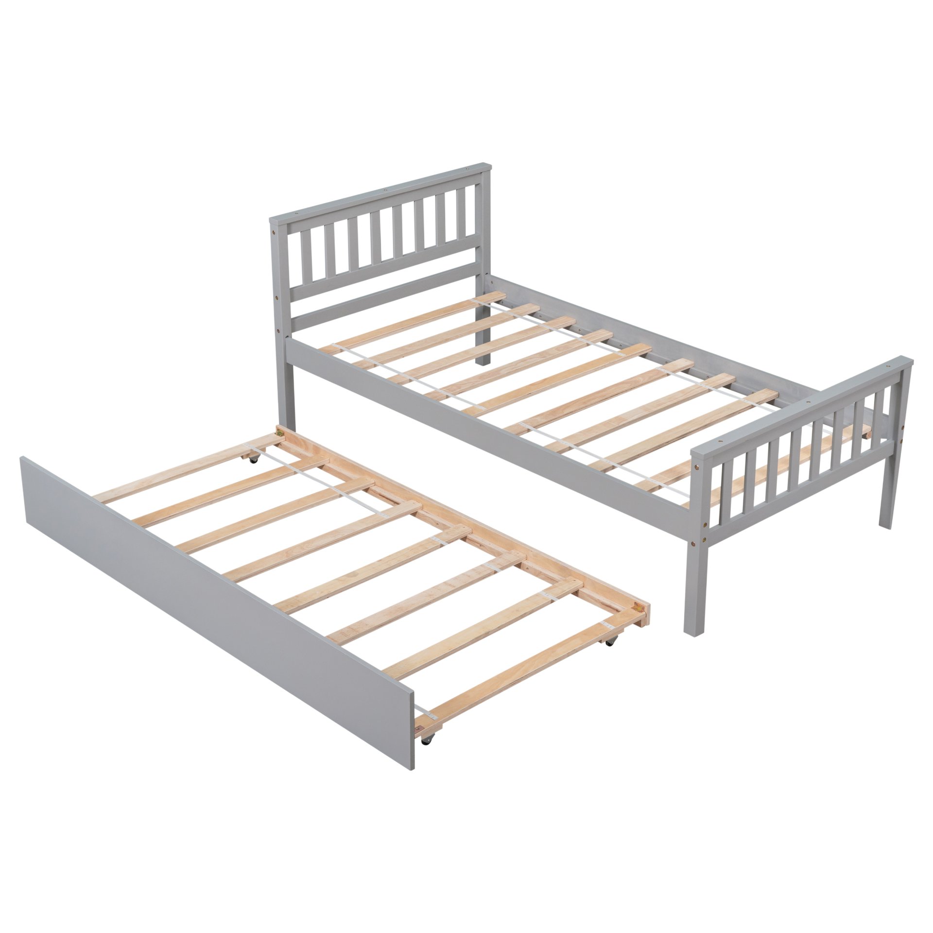 Twin Bed With Trundle, Platform Bed Frame With Headboard And Footboard, For Bedroom Small Living Space, No Box Spring Needed - Gray - Image 13
