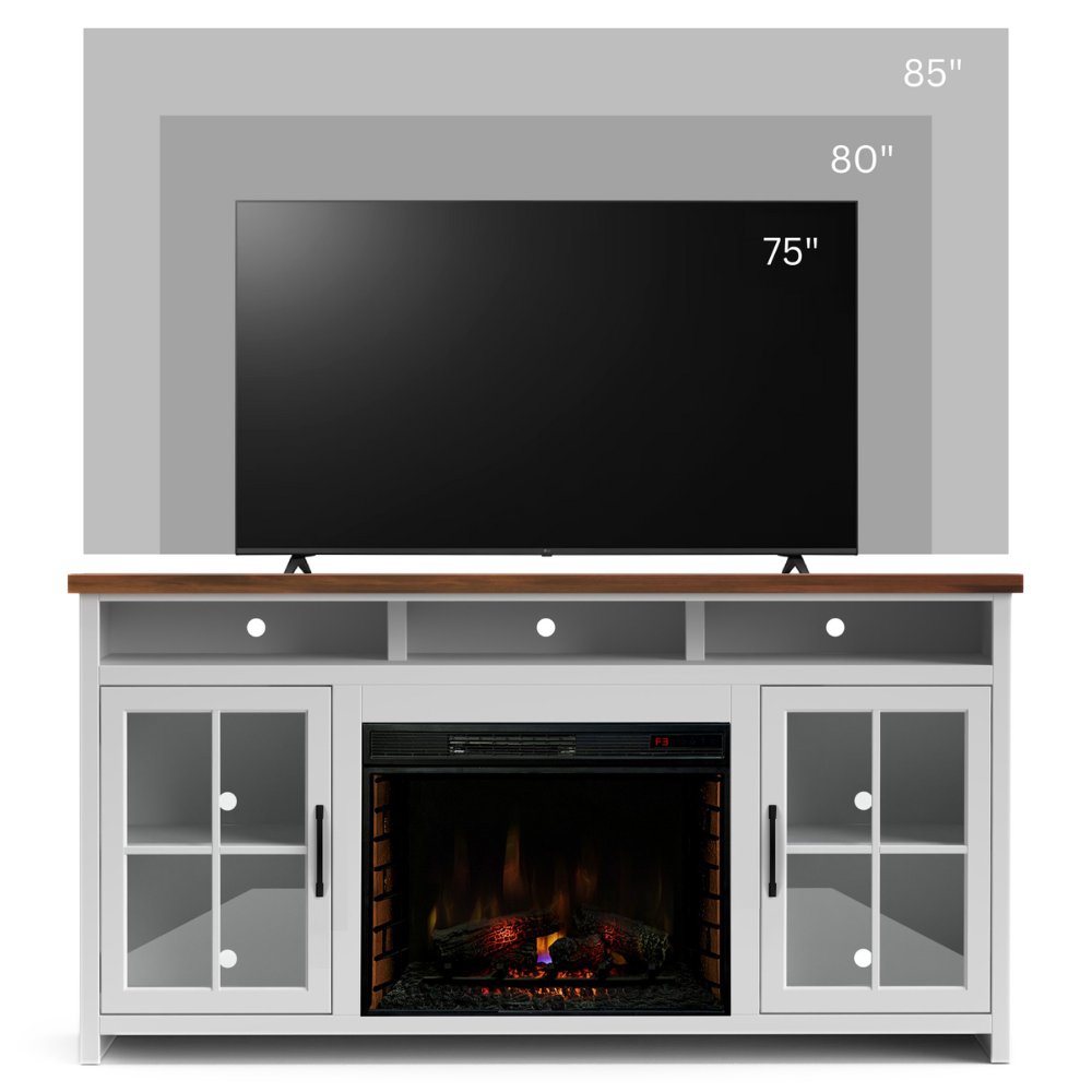 Hampton - Fireplace TV Stand Console For TVs Up To 85" - Jasmine Whitewash / Barnwood - Image 3