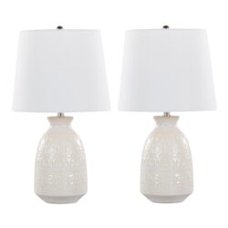Claudia - Contemporary Lamp (Set of 2) - Off White / Polished Nickel / White
