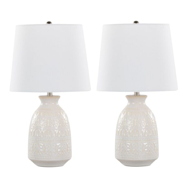 Claudia - Contemporary Lamp (Set of 2) - Off White / Polished Nickel / White