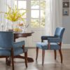 Arm Dining Chair With Brass Nail Head Detailing - Blue - Image 2