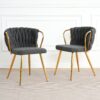 Modern Simple Dark Gray Linen Dining Chair With Plated Metal Legs, (Set of 2) - Gold - Image 2