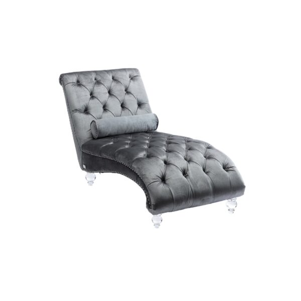 Velvet Chaise Lounge Indoor, Button Tufted Upholstered Chaise Lounge Chair With Pillow - Silver