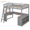 Full Loft Bed With U Shaped Desk, Storage Compartments And Tri Fold Mirror - Gray - Image 15