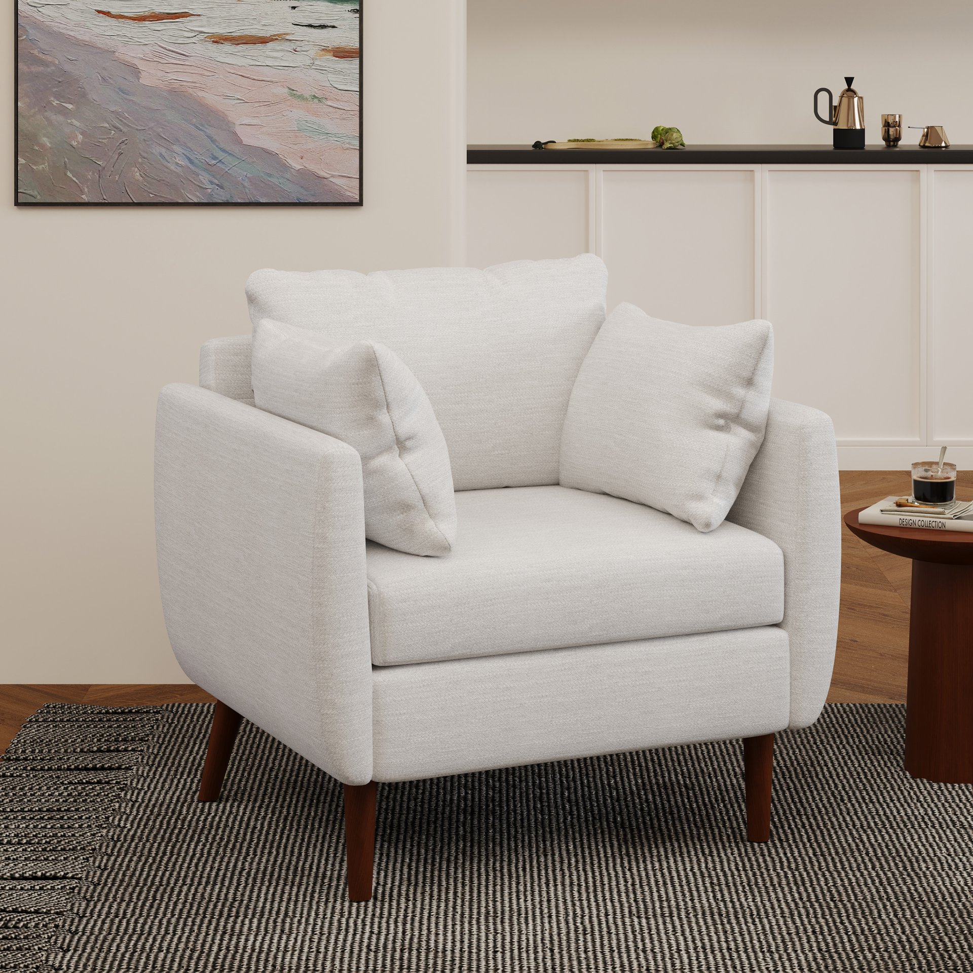 Luminate - Upholstered Fabric Club Chair With Tapered Legs And 2 Accent Pillows - Beige - Image 9