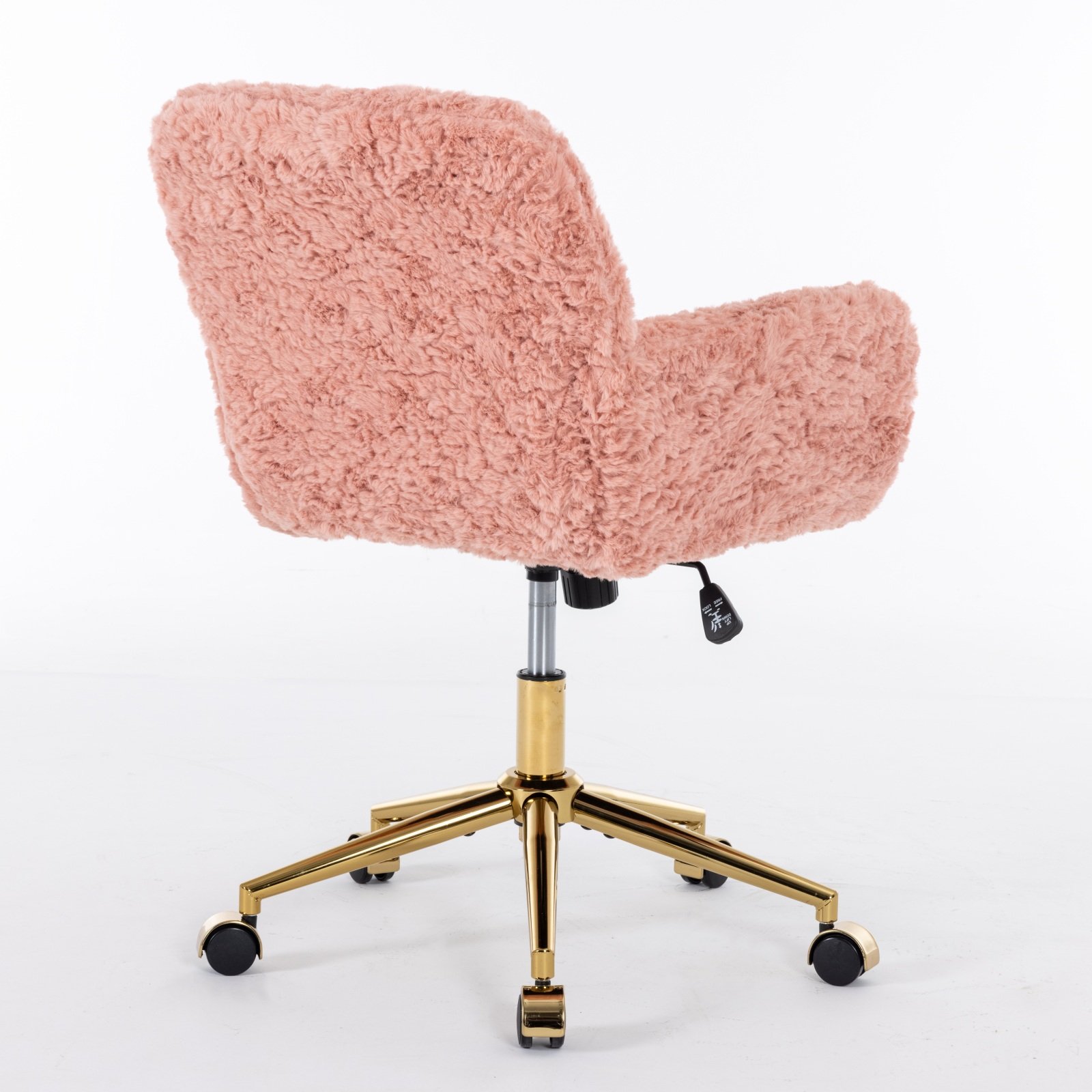 Office Chair, Artificial Rabbit Hair Home Office Chair With Golden Metal Base, Adjustable Desk Chair Swivel Office Chair, Vanity Chair - Pink - Image 7