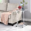 Glass Side Table, Acrylic End Table, Glass Top C Shape Square Table With Metal Base For Living Room, Bedroom, Balcony Home And Office - Chrome - Image 15