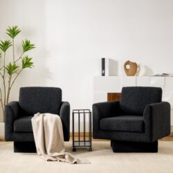 360° Modern Swivel Accent Chairs Round Armchair, Thick Padded Lounge Sofa Upholstered Comfy (Set of 2) - Black