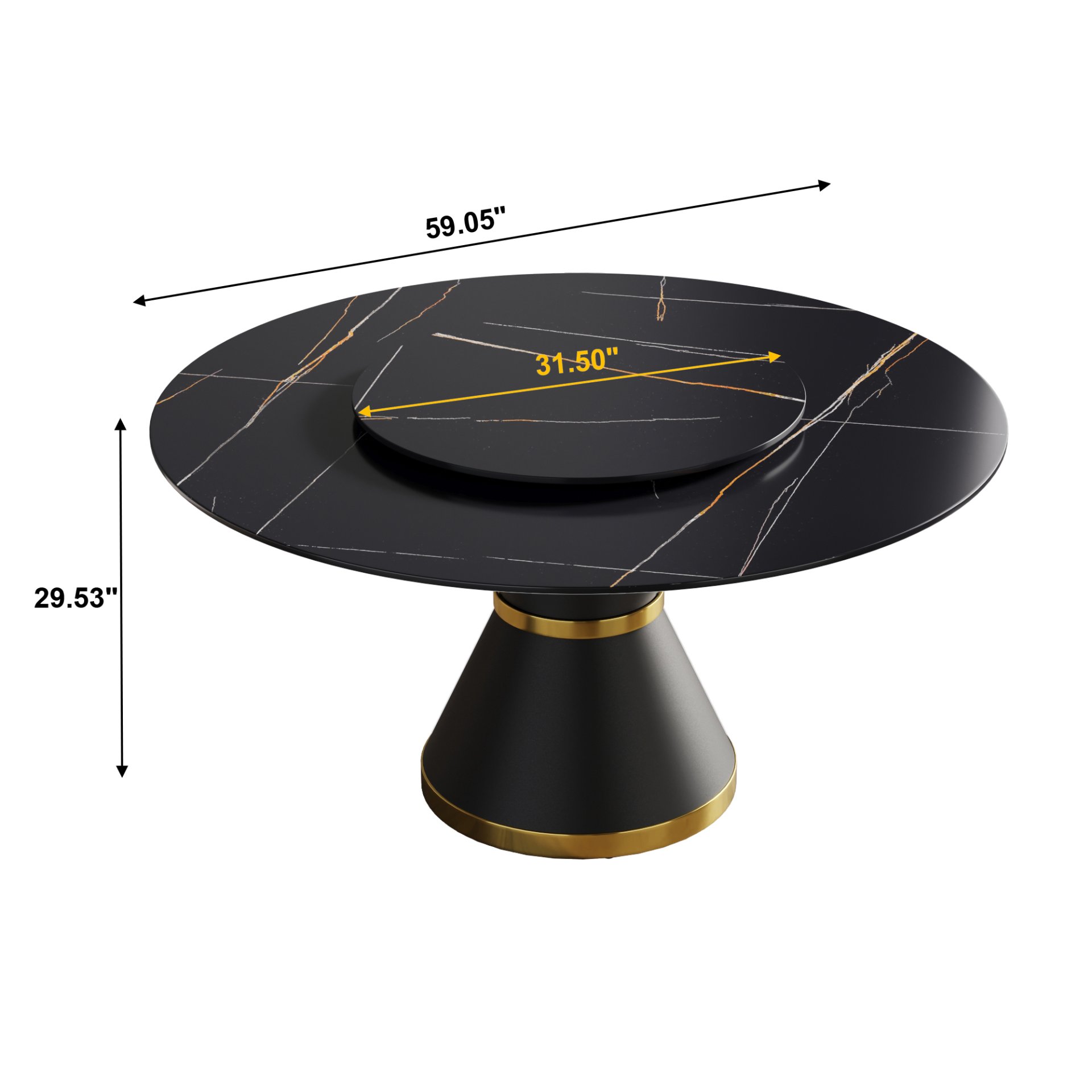 Modern Artificial Stone Round Carbon Steel Base Dining Table, Can Accommodate 6 People Artificial Stone Turntable - Black - Image 3