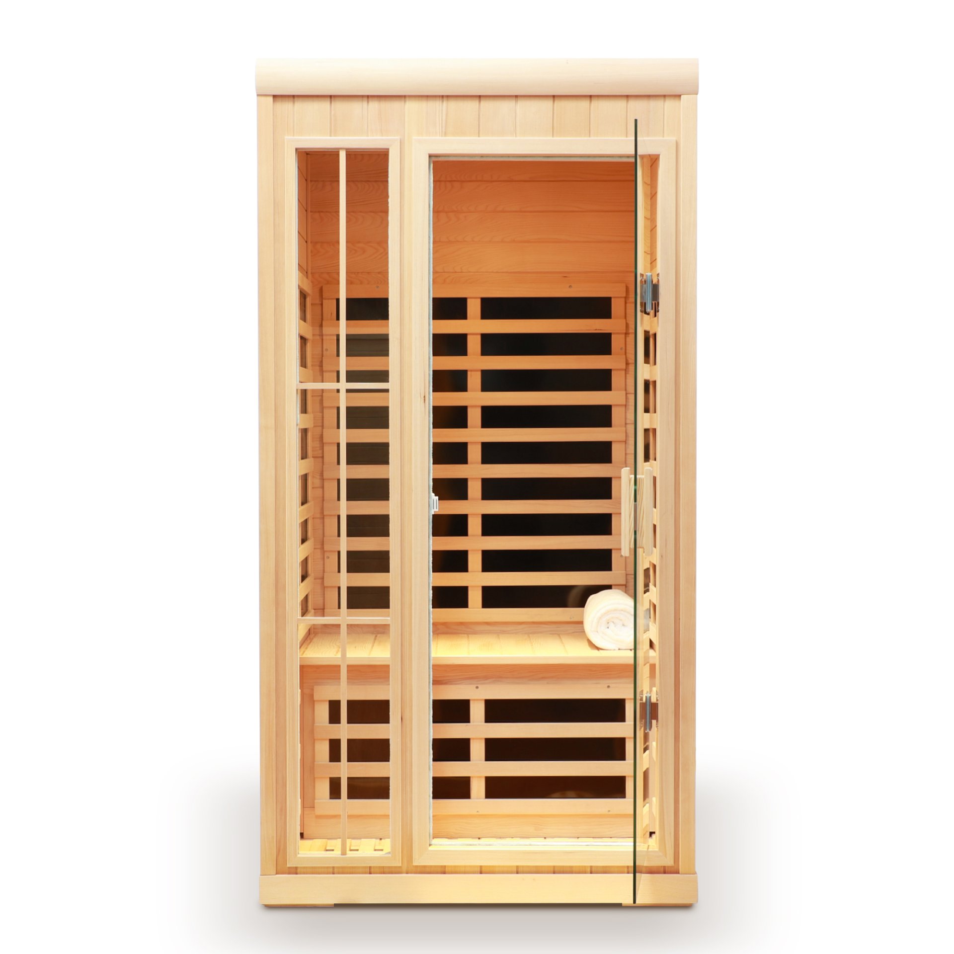 Deluxe Version Plus 1 Person Far Infrared Hemlock Sauna Room With LED Colour Lights - Natural - Image 4