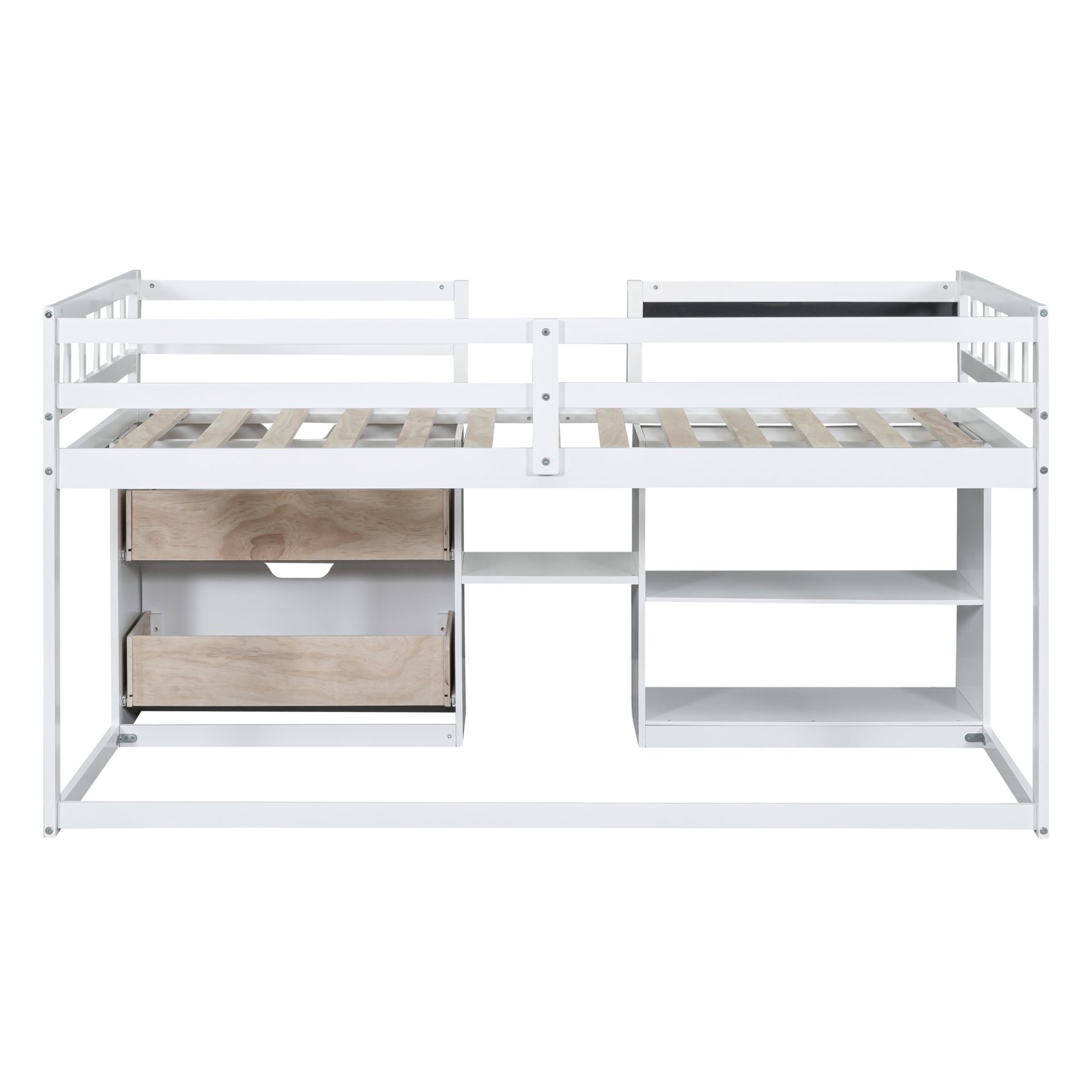 Twin Size Low Loft Bed With Rolling Desk, Shelf And Drawers - White - Image 11