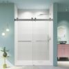 Frameless Double Sliding Soft-Close Shower Door, 3 / 8" Thick SGCC Tempered Glass Door - Brushed Nickel - Image 2