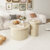 Coffee Table (Set of 2), Round Coffee Table, Modern Side Tables Accent End Table For Living Room, Apartment - Natural - Image 2