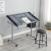 Adjustable Art Drawing Desk Craft Station Drafting With 2 Non-Woven Fabric Slide Drawers And 4 Wheels - Silver - Image 3