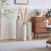 Floor Metal Vases Decorated Metal Vases (Set of 3) Gorgeous Home Decoration Large Glazed Metal Vases - White / Gold - Image 11