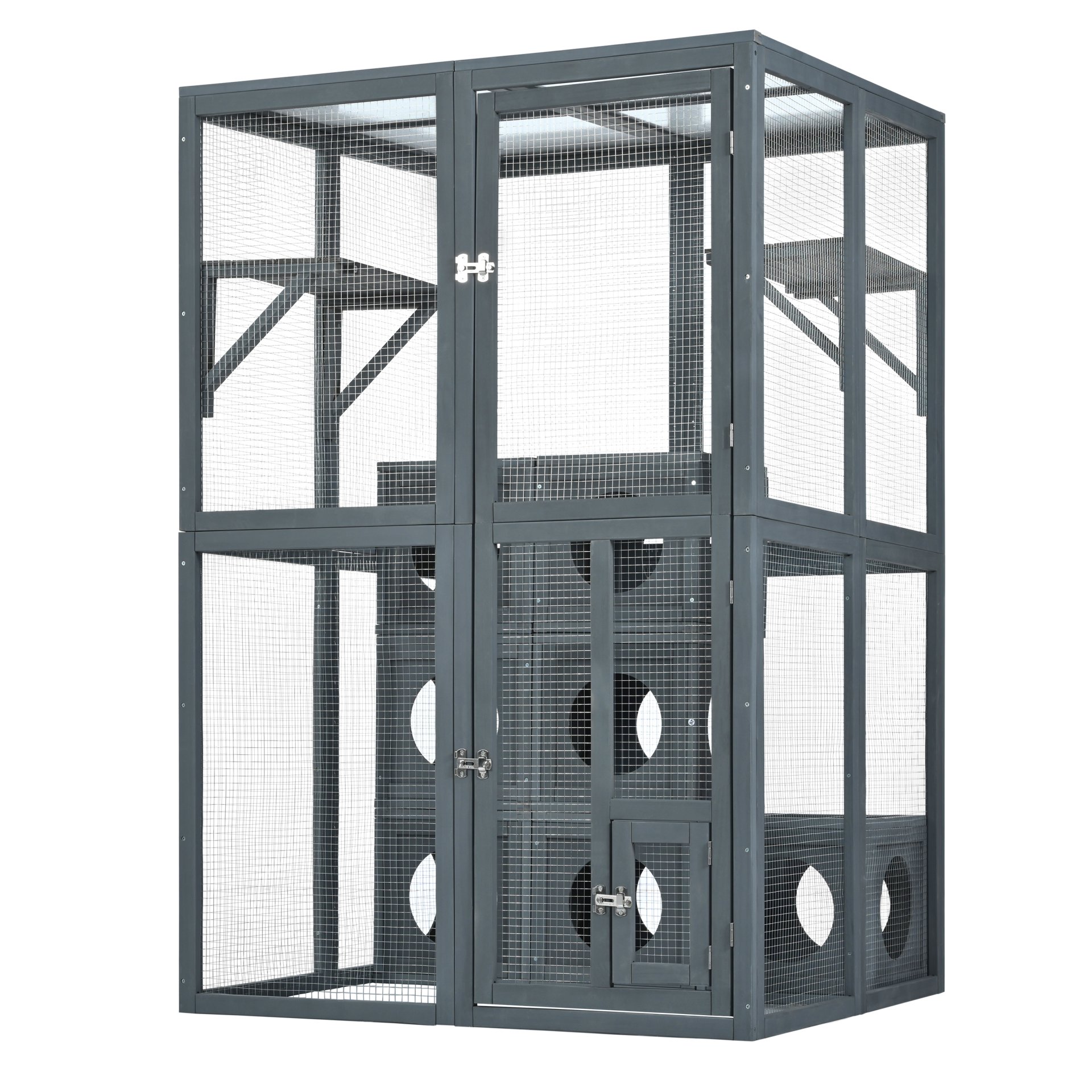 Outdoor Cat House With Shelves And Weather Protection, Removable Wood Boxes - Gray - Image 11