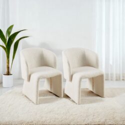 Modern Accent Chair White Single Sofa Chair, Upholstered Side Chair Teddy Comfy Chair For Dining Room / Bedroom / Living Room / Reception-Off White (Set of 2) - Off White