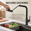 Modern Kitchen Waterfall Faucet With Pull Down Sprayer, Single Handle, 360 Degree Rotating - Matte Black - Image 7