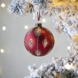 Christmas Ball Ornaments, Glass Decorative Hanging Ball Christmas Tree Ornaments, For Holiday Party Decorations (Set of 6) - Red
