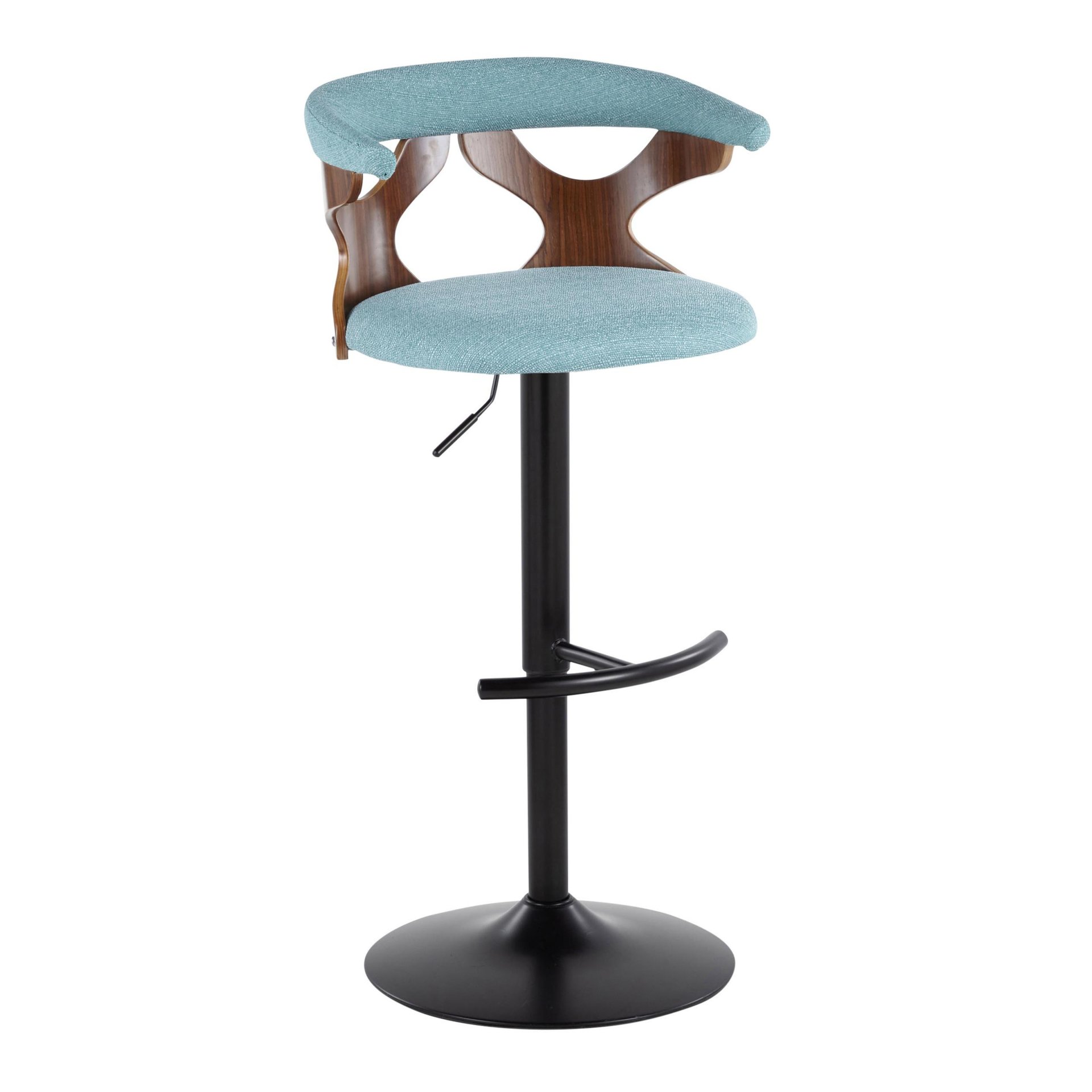 Gardenia - Contemporary Adjustable Barstool With Swivel With Rounded T Footrest (Set of 2) - Black / Walnut / Teal - Image 2