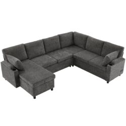 Sectional Sofa Versatile Sofa Bed Sofa Sleeper U - Shaped Sofa With Ample Storage Space, 2 Cup Holders And Charging Ports For Living Room - Beige Gray