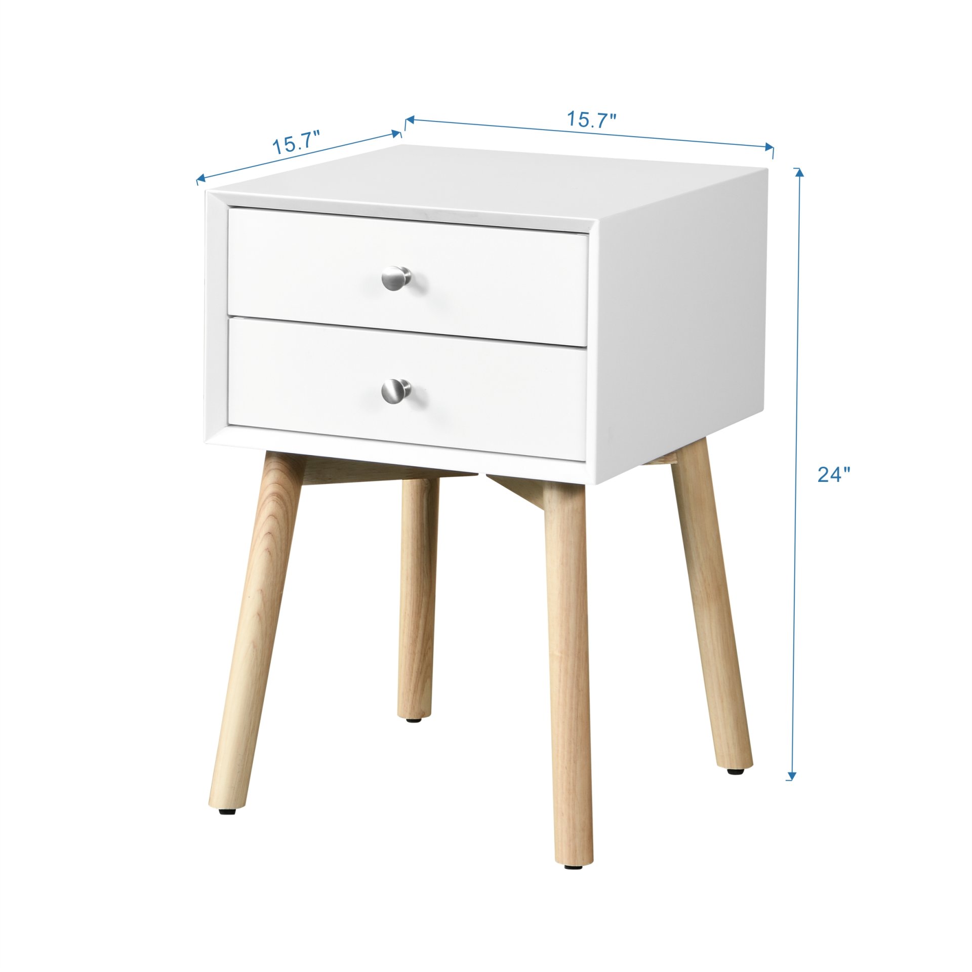 Modern Side Table With 2 Drawer, Mid-Century Storage Cabinet For Bedroom - White - Image 3