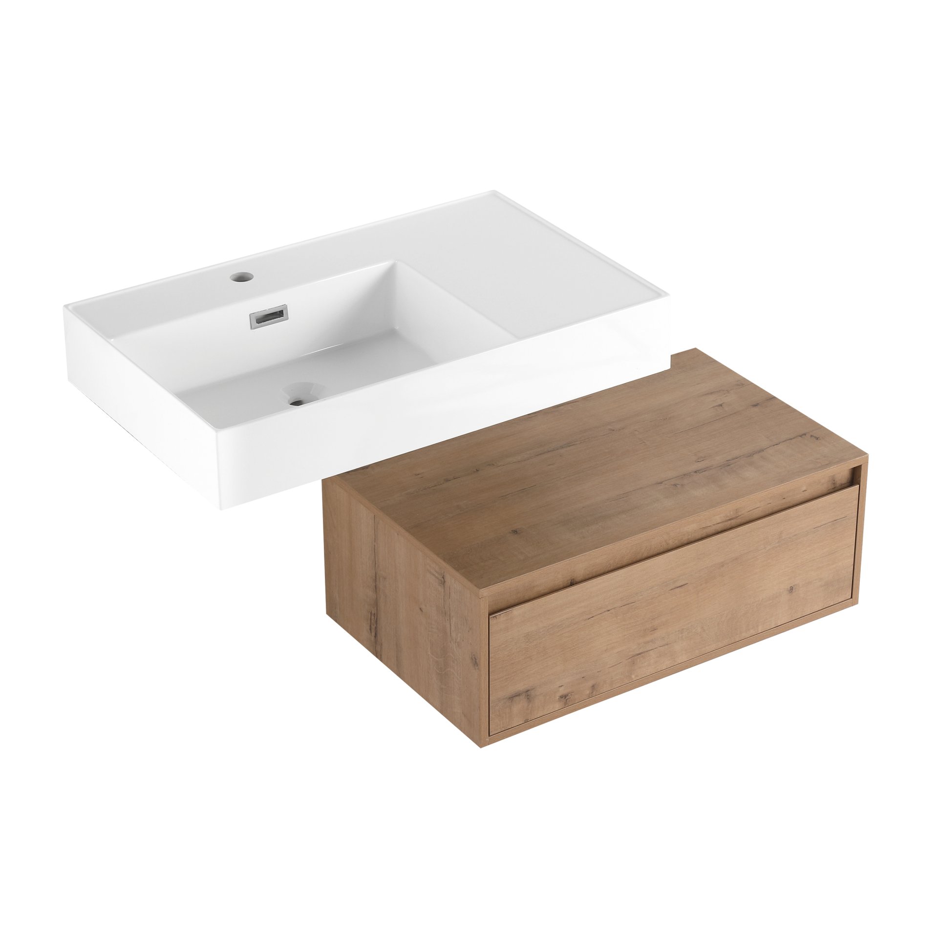Modern Wall Mounted Bathroom Vanity With Resin Sink And Soft Close Drawer In Imitative - Imitative Oak - Image 14