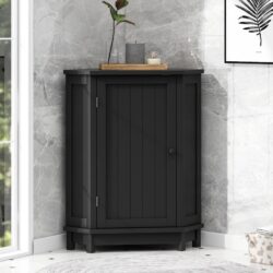 Bathroom Cabinet Triangle Corner Storage Cabinet With Adjustable Shelf Modern Style - Black